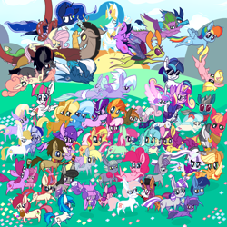 Size: 5000x5000 | Tagged: safe, artist:dragonpone, derpibooru original, idw, character:amethyst star, character:applejack, character:berry punch, character:berryshine, character:big mcintosh, character:blossomforth, character:bon bon, character:bon bon (g1), character:button mash, character:carrot top, character:cheerilee, character:cloudchaser, character:coco pommel, character:coloratura, character:countess coloratura, character:derpy hooves, character:dinky hooves, character:discord, character:dj pon-3, character:doctor whooves, character:fashion plate, character:flitter, character:fluttershy, character:golden harvest, character:king sombra, character:lily longsocks, character:limestone pie, character:lyra heartstrings, character:maud pie, character:minty bubblegum, character:minuette, character:moondancer, character:night glider, character:night light, character:nurse redheart, character:octavia melody, character:pinkie pie, character:prince blueblood, character:princess cadance, character:princess celestia, character:princess ember, character:princess flurry heart, character:princess luna, character:quiet gestures, character:rainbow dash, character:rarity, character:roseluck, character:ruby pinch, character:screwball, character:shining armor, character:sparkler, character:spike, character:starlight glimmer, character:sunburst, character:sunflower spectacle, character:sunset shimmer, character:sunshine smiles, character:sweetie belle, character:sweetie drops, character:thorax, character:time turner, character:trixie, character:twilight sparkle, character:twilight sparkle (alicorn), character:twilight velvet, character:vinyl scratch, character:zecora, species:alicorn, species:changeling, species:dragon, species:earth pony, species:pegasus, species:pony, species:reformed changeling, species:unicorn, species:zebra, ship:discoshy, ship:doctorderpy, ship:lyrabon, g1, g4, ..., :3, :<, absurd resolution, alcohol, alicorn pentarchy, angry, backwards ballcap, baseball cap, basket, belly button, blossom delight, blush sticker, blushing, book, boop, butt freckles, butthug, cap, cheek pinch, cheek squish, chest fluff, clothing, cross-popping veins, cup, drinking, ear fluff, exclamation point, eyes closed, face down ass up, feather, female, floppy ears, flower, flying, food, freckles, g1 to g4, generation leap, glasses, hair over one eye, happy, hat, holding a pony, hug, impossibly large chest fluff, intertwined tails, jasmine tea, jumping, kissy face, lesbian, levitation, lidded eyes, looking at each other, looking at something, looking at you, looking back, looking up, magic, male, mane seven, mane six, messy mane, mime, mouth hold, music notes, older, older spike, one eye closed, open mouth, ponies riding ponies, prone, pronking, raised hoof, reading, reformed four, rock, scared, scarf, shipping, shrunken pupils, singing, smiling, spread wings, squishy cheeks, starry eyes, straight, sun, sunglasses, surprised, sweat, tail hug, talking, teacup, teenage spike, teenager, telekinesis, tongue out, tripping, unamused, upside down, violet spark, walking, wall of tags, watermelon, wine, wine bottle, wingding eyes, winged spike, wings, worried
