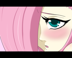 Size: 1100x887 | Tagged: safe, artist:ninja-8004, character:fluttershy, species:human, blushing, female, hair over one eye, humanized, solo
