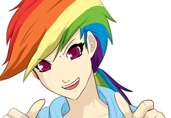Size: 1600x1100 | Tagged: safe, artist:ninja-8004, character:rainbow dash, species:human, colored pupils, female, humanized, ponytail, simple background, solo, thumbs up, white background
