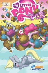 Size: 632x960 | Tagged: safe, idw, official, official comic, character:derpy hooves, character:fluttershy, character:pinkie pie, character:rainbow dash, character:rarity, species:pegasus, species:pony, comic, cover, dream, female, idw advertisement, mare, muffin