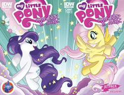 Size: 831x637 | Tagged: safe, artist:tonyfleecs, idw, official, official comic, character:fluttershy, character:rarity, comic, cover, idw advertisement, incorrect leg anatomy, jetpack comics, larry's comics