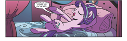 Size: 720x234 | Tagged: safe, edit, idw, character:starlight glimmer, species:pony, species:unicorn, legends of magic, female, mare, pillow, pomf, solo, what are we gonna do on the bed?
