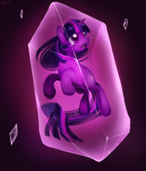 Size: 600x700 | Tagged: safe, artist:jiayi, character:twilight sparkle, species:crystal pony, species:pony, species:unicorn, bondage, crystallized, encasement, imprisoned, open mouth, solo, teary eyes