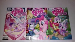 Size: 720x405 | Tagged: safe, idw, character:apple bloom, character:maud pie, character:pinkie pie, character:princess cadance, character:scootaloo, character:sweetie belle, species:pegasus, species:pony, camera shot, comic book