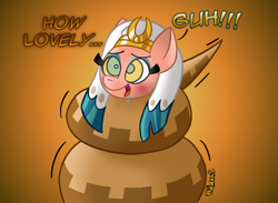 Size: 1000x730 | Tagged: safe, artist:snakeythingy, idw, character:somnambula, species:pony, g4, legends of magic, blushing, choking, coils, dialogue, drool, kaa eyes, mind control, snake, swirly eyes