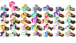 Size: 1191x670 | Tagged: safe, artist:eltonlin98, idw, character:applejack, character:berry punch, character:berryshine, character:carrot top, character:charity sweetmint, character:cloud kicker, character:cloudchaser, character:coco pommel, character:coloratura, character:countess coloratura, character:daisy, character:fluttershy, character:golden harvest, character:honey rays, character:lemon hearts, character:lightning dust, character:lily, character:lily valley, character:linky, character:lyra heartstrings, character:meadow flower, character:minuette, character:moondancer, character:pinkie pie, character:radiant hope, character:rainbow dash, character:rarity, character:roseluck, character:sassaflash, character:shoeshine, character:spring melody, character:sprinkle medley, character:starlight glimmer, character:strawberry sunrise, character:sunset shimmer, character:sunshower raindrops, character:tree hugger, character:trixie, character:twilight sparkle, character:twinkleshine, character:white lightning, species:pony, species:unicorn, chevrolet corvette, chevrolet el camino, chevrolet nomad, chrysler thunderbolt concept, corvette c2, corvette stingray, dodge charger, female, ford f-150, ford thunderbird, hot wheels, hot wheels highway 35: world race, mare, plymouth roadrunner, pontiac firebird, pontiac rageous concept, toyota rsc, wall of tags