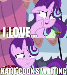 Size: 1256x1406 | Tagged: safe, edit, edited screencap, idw, screencap, character:starlight glimmer, species:pony, episode:rock solid friendship, g4, my little pony: friendship is magic, comic drama, drama, exploitable meme, idw drama, image macro, katie cook, meme, starlight's confessions