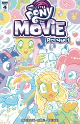 Size: 416x640 | Tagged: safe, artist:kaori matsuo, idw, character:applejack, character:fluttershy, character:pinkie pie, character:rainbow dash, character:rarity, character:twilight sparkle, my little pony: the movie (2017), comic, cover, implied appledash, implied lesbian, implied shipping, mane six, my little pony: the movie prequel, shipping fuel