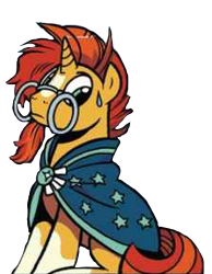 Size: 226x291 | Tagged: safe, artist:brendahickey, edit, idw, character:sunburst, species:pony, legends of magic, background removed, simple background, solo, sweat, sweatdrop, transparent background
