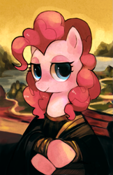 Size: 555x855 | Tagged: dead source, safe, artist:suikuzu, character:pinkie pie, species:earth pony, species:pony, beautiful, bedroom eyes, featured on derpibooru, female, fine art parody, lidded eyes, looking at you, mare, mona lisa, pastiche, solo