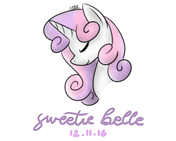 Size: 1280x1024 | Tagged: safe, artist:sugar morning, character:sweetie belle, species:pony, species:unicorn, adult, bust, cute, digital art, eyes closed, female, pastel, simple background, smiling, solo, white background