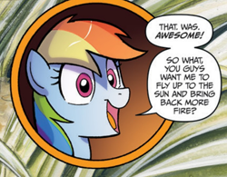 Size: 752x587 | Tagged: safe, idw, character:rainbow dash, species:pony, cropped, icarus, out of context, prometheus, rainbow dumb, solo, this will end in fire, this will not end well