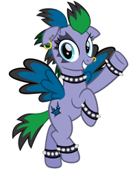 Size: 2400x3000 | Tagged: safe, artist:cheezedoodle96, idw, species:pegasus, species:pony, .svg available, barbell piercing, choker, cirrus cloud, dyed feathers, dyed mane, ear piercing, earring, female, floppy ears, flying, idw showified, jewelry, looking at you, mare, nose piercing, nose ring, piercing, punk, simple background, smiling, solo, spiked choker, spiked wristband, svg, tattoo, transparent background, vector, waving, wristband
