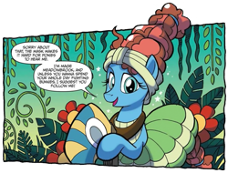 Size: 1039x789 | Tagged: safe, artist:tonyfleecs, idw, official comic, character:meadowbrook, species:earth pony, species:pony, legends of magic, cropped, dialogue, female, healer's mask, mare, mask, solo, speech bubble