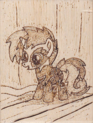 Size: 605x803 | Tagged: safe, artist:malte279, character:sweetie belle, pyrography, show stoppers outfit, stage, traditional art