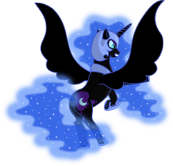 Size: 1832x1756 | Tagged: safe, artist:malte279, character:nightmare moon, character:princess luna, species:alicorn, species:pony, ethereal mane, female, free to use, galaxy mane, mare, nightmare moonbutt, rearing, simple background, solo, spread wings, transparent background, vector, wings