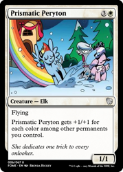 Size: 375x523 | Tagged: safe, artist:brendahickey, idw, character:diamond tiara, character:rainbow dash, character:silver spoon, species:deer, species:peryton, species:reindeer, magic the gathering, original species, reindeer dash, snow, species swap, trading card, trading card edit