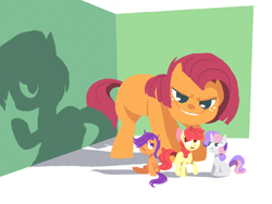 Size: 1600x1200 | Tagged: safe, artist:karzahnii, character:apple bloom, character:babs seed, character:scootaloo, character:sweetie belle, species:earth pony, species:pegasus, species:pony, episode:one bad apple, g4, my little pony: friendship is magic, blank flank, cutie mark crusaders, female, filly, foal, grin, hooves, lineless, open mouth, sitting, smiling, standing, teeth, wings