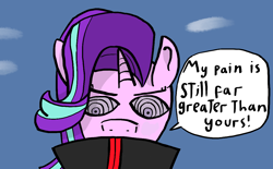 Size: 1172x725 | Tagged: safe, artist:artiks, character:starlight glimmer, akatsuki, cloud, dialogue, my pain is greater than yours, nagato, naruto, pain (naruto), rinnegan, speech bubble