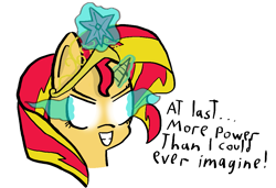 Size: 945x645 | Tagged: safe, artist:artiks, character:sunset shimmer, species:pony, big crown thingy, element of magic, female, jewelry, mare, regalia, simple background, solo, sombra eyes, white background