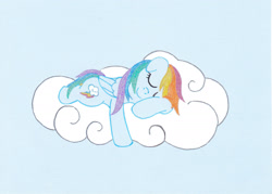 Size: 2147x1537 | Tagged: safe, artist:malte279, character:rainbow dash, species:pony, cloud, gel pen, sleeping, solo