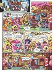 Size: 768x1024 | Tagged: safe, artist:brendahickey, idw, official comic, character:applejack, character:carrot cake, character:cup cake, character:fluttershy, character:mayor mare, character:pinkie pie, character:pound cake, character:pumpkin cake, character:rainbow dash, character:rarity, character:spike, character:twilight sparkle, character:twilight sparkle (alicorn), species:alicorn, species:pony, coffee cake, comic, dialogue, female, mane six, mare, preview, speech bubble, sugarcube corner