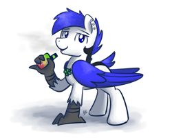 Size: 1280x1024 | Tagged: safe, artist:sugar morning, oc, oc only, oc:bluejay, species:hippogriff, species:pony, clover, commission, cool, eyes closed, four leaf clover, jewelry, male, necklace, piercing, simple background, smoke, solo, stallion, transparent background, vape, vaping