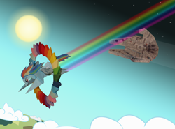 Size: 4377x3240 | Tagged: safe, artist:malte279, character:rainbow dash, g4, my little pony: friendship is magic, crossover, millenium falcon, origami, sonic rainboom, star wars, tribute