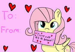 Size: 5920x4117 | Tagged: safe, artist:artiks, character:fluttershy, species:rabbit, absurd resolution, female, heart, holiday, looking at you, solo, valentine's day, valentine's day card