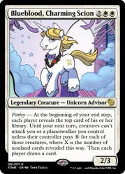 Size: 375x523 | Tagged: safe, artist:tonyfleecs, idw, character:prince blueblood, species:pony, species:unicorn, magic the gathering, solo, trading card, trading card edit