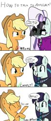 Size: 2180x5178 | Tagged: safe, artist:artiks, character:applejack, character:coloratura, character:countess coloratura, species:earth pony, species:pony, applejack's hat, appul, clothing, comic, cowboy hat, dialogue, duo, duo female, female, hat, honesty, hoofy-kicks, how to, rara, scrunchy face