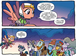 Size: 1028x761 | Tagged: safe, artist:tonyfleecs, idw, official comic, character:flash magnus, character:meadowbrook, character:mistmane, character:rockhoof, character:somnambula, character:star swirl the bearded, character:stygian, species:earth pony, species:pegasus, species:pony, species:unicorn, g4, legends of magic, curved horn, pillars of equestria