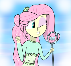 Size: 1398x1288 | Tagged: safe, artist:artiks, character:fluttershy, episode:so much more to me, g4, my little pony:equestria girls, alternate hairstyle, female, microphone, simple background, solo