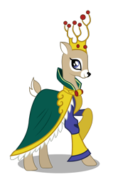 Size: 1020x1602 | Tagged: safe, artist:crimson, idw, species:deer, clothing, crown, doe, dress, idw showified, jewelry, regalia, simple background, solo, transparent background