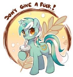 Size: 688x726 | Tagged: safe, artist:suikuzu, character:lyra heartstrings, species:pony, species:unicorn, episode:magic duel, g4, my little pony: friendship is magic, drink, female, mare, no fucks, reaction image, smoothie, solo, vulgar
