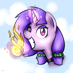 Size: 1024x1024 | Tagged: safe, artist:sugar morning, oc, oc only, oc:flashy quirk, fireball, grin, magic, pigtails, simple background, smiling