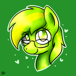 Size: 1024x1024 | Tagged: safe, artist:sugar morning, oc, oc only, species:pony, bust, commission, cute, female, glasses, heart, mare, portrait, simple background, smug, smugface, solo