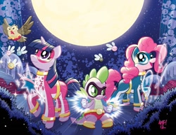 Size: 981x756 | Tagged: safe, artist:tonyfleecs, idw, official, official comic, character:pinkie pie, character:spike, character:twilight sparkle, clean, comic, costume, cover, cover art