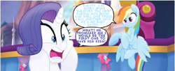 Size: 579x237 | Tagged: safe, edit, edited screencap, idw, screencap, character:rainbow dash, character:rarity, character:spike, ship:rainbowspike, my little pony: the movie (2017), comic, dialogue, female, implied shipping, implied sparity, implied straight, male, my little pony: the movie adaptation, shipping, speech bubble, straight, text edit