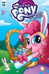 Size: 1054x1600 | Tagged: safe, artist:marybellamy, idw, character:angel bunny, character:pinkie pie, basket, bow, bunny ears, easter, easter egg, egg, equestria girls outfit, holiday