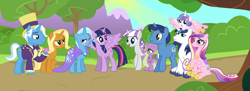 Size: 3664x1328 | Tagged: safe, artist:themexicanpunisher, idw, character:jack pot, character:night light, character:princess cadance, character:princess flurry heart, character:shining armor, character:spike, character:sunflower spectacle, character:trixie, character:twilight sparkle, character:twilight sparkle (alicorn), character:twilight velvet, species:alicorn, species:pony, ship:nightvelvet, ship:shiningcadance, ship:twixie, episode:grannies gone wild, g4, my little pony: friendship is magic, family, female, jacktacle, lesbian, male, shipping, sparkle family, spike's family, spike's parents, straight, trixie's family, trixie's parents, twilight's family, twilight's parents