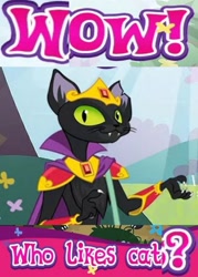 Size: 1191x1662 | Tagged: safe, edit, gameloft, idw, species:abyssinian, abyssinian king, black cat, caption, cat, expand dong, exploitable meme, game screencap, idw showified, image macro, meme, solo, wow! glimmer