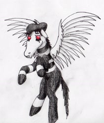 Size: 1739x2061 | Tagged: safe, artist:40kponyguy, derpibooru original, idw, species:pegasus, species:pony, flying, long face, looking at you, simple background, solo, spread wings, traditional art, white background, wings