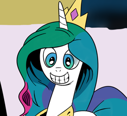 Size: 1024x933 | Tagged: safe, edit, idw, character:princess celestia, character:princess luna, disguise, female, solo, teeth, whitewashing