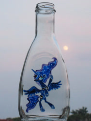 Size: 774x1032 | Tagged: safe, artist:malte279, character:princess luna, bottle, craft, glass engraving, glass painting, moon, moonlight