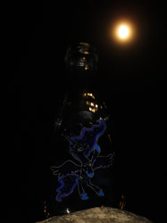 Size: 774x1033 | Tagged: safe, artist:malte279, character:princess luna, bottle, craft, glass engraving, glass painting, moon, moonlight