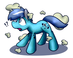 Size: 1280x1024 | Tagged: safe, artist:sugar morning, oc, oc only, oc:michael, species:pony, commission, confused, funny, male, ponified, poof, shocked, simple background, smoke, solo, stallion, standing, transparent background, weird