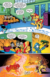 Size: 1073x1650 | Tagged: safe, idw, official comic, character:sunset shimmer, species:pony, species:unicorn, advertisement, carnivorous plant, comic, dialogue, female, idw advertisement, juniper berry, magic, male, mare, plant, plant magic, preview, princess celestia's school for gifted unicorns, speech bubble, stallion, whistling