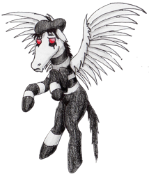 Size: 1363x1596 | Tagged: safe, artist:40kponyguy, derpibooru original, edit, editor:binkyt11, idw, species:pegasus, species:pony, flying, long face, looking at you, simple background, solo, spread wings, traditional art, transparent background, villains of equestria collab, wings
