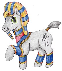 Size: 1373x1585 | Tagged: safe, artist:40kponyguy, derpibooru original, edit, editor:binkyt11, idw, species:earth pony, species:pony, cutie mark, looking at you, male, pharaoh phetlock, simple background, solo, stallion, traditional art, transparent background, villains of equestria collab